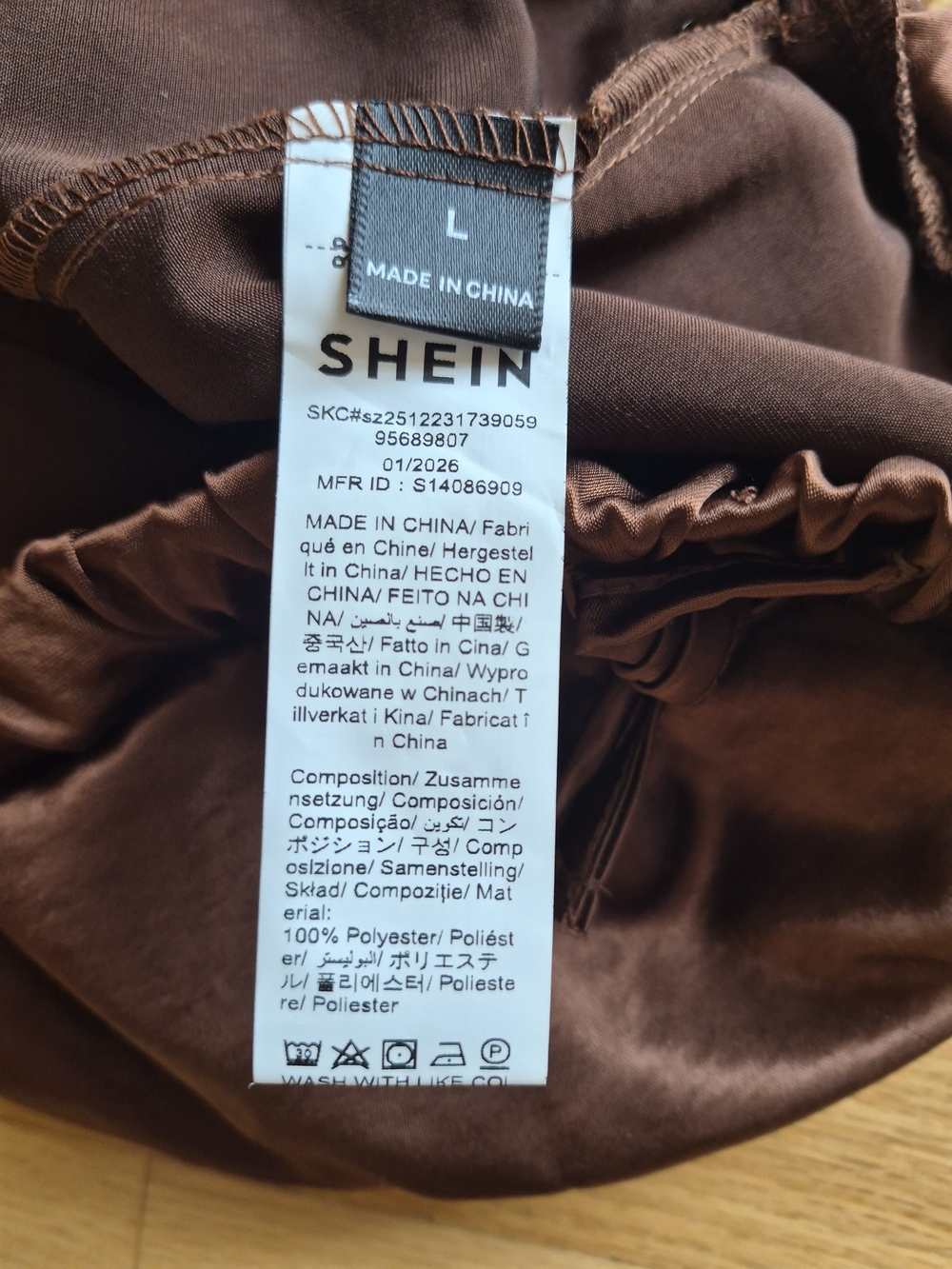 SHEIN Brown Satin Lace-Trim High Waist Shorts - Picture 6 of 6